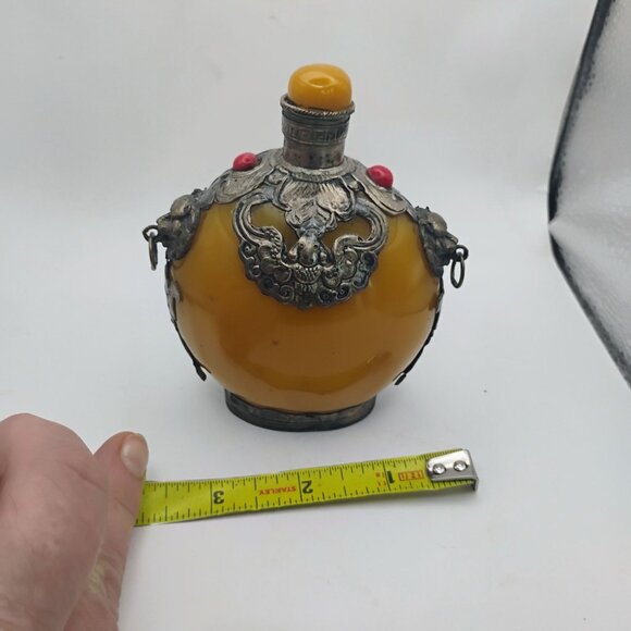 Antique Chinese Tibetan Fat Yellow Beeswax Perfume Snuff Bottle w/Stopper - Picture 11 of 11